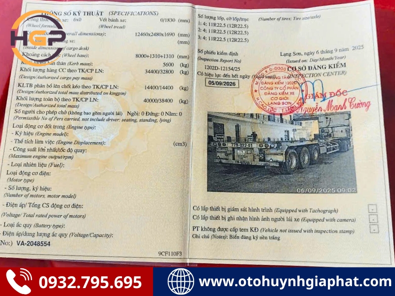 Sổ đăng kiểm của mooc cổ cò Cimc Shenzen 40 feet cũ